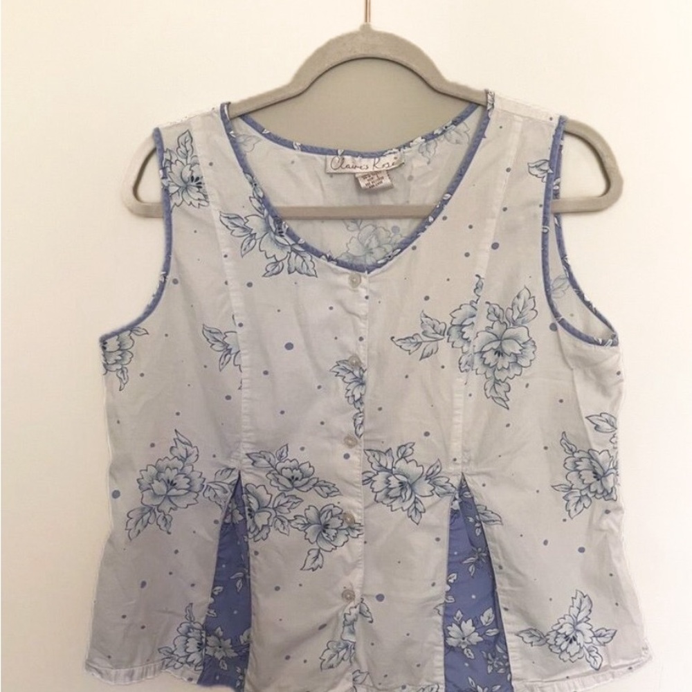 Claire's Rose Coquette Blue & White Darling Blouse - Large